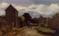 Paysans hommes et femmes sur un chemin traversant la campagne Camille Pissarro